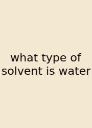 What Type Of Solvent Is Water